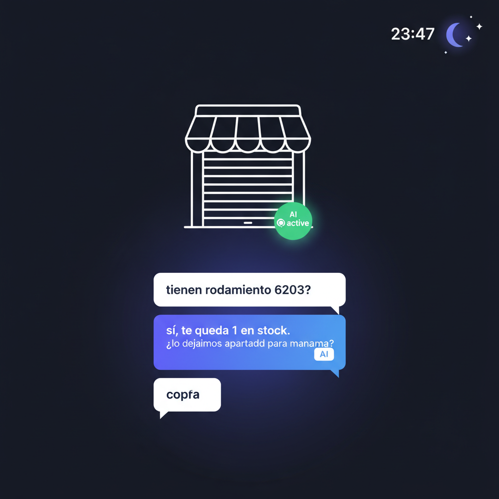 Conversación de WhatsApp en horario nocturno (23:47) cerrando una venta de rodamiento